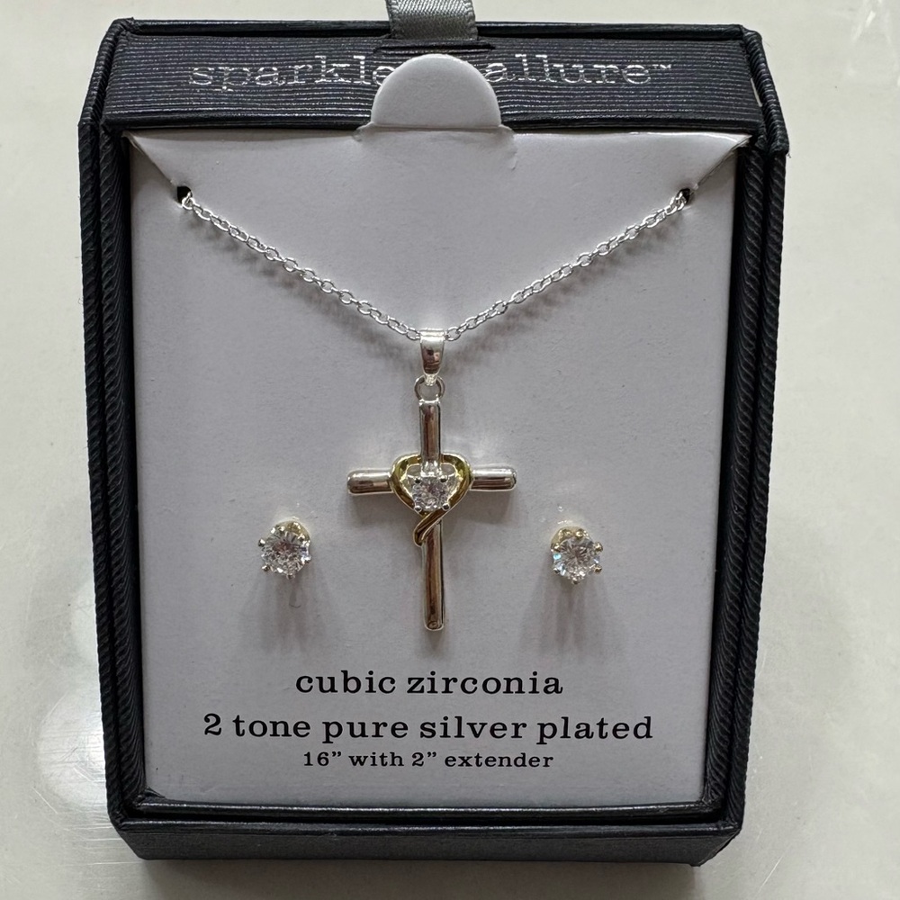 Sparkle Allure 2-pc. Cubic Zirconia Cross Necklace and Earrings